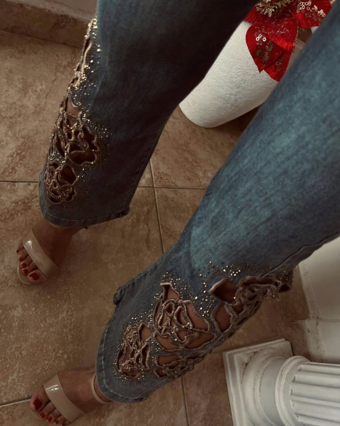 Women's Hollow Sparkling Rhinestone Jeans