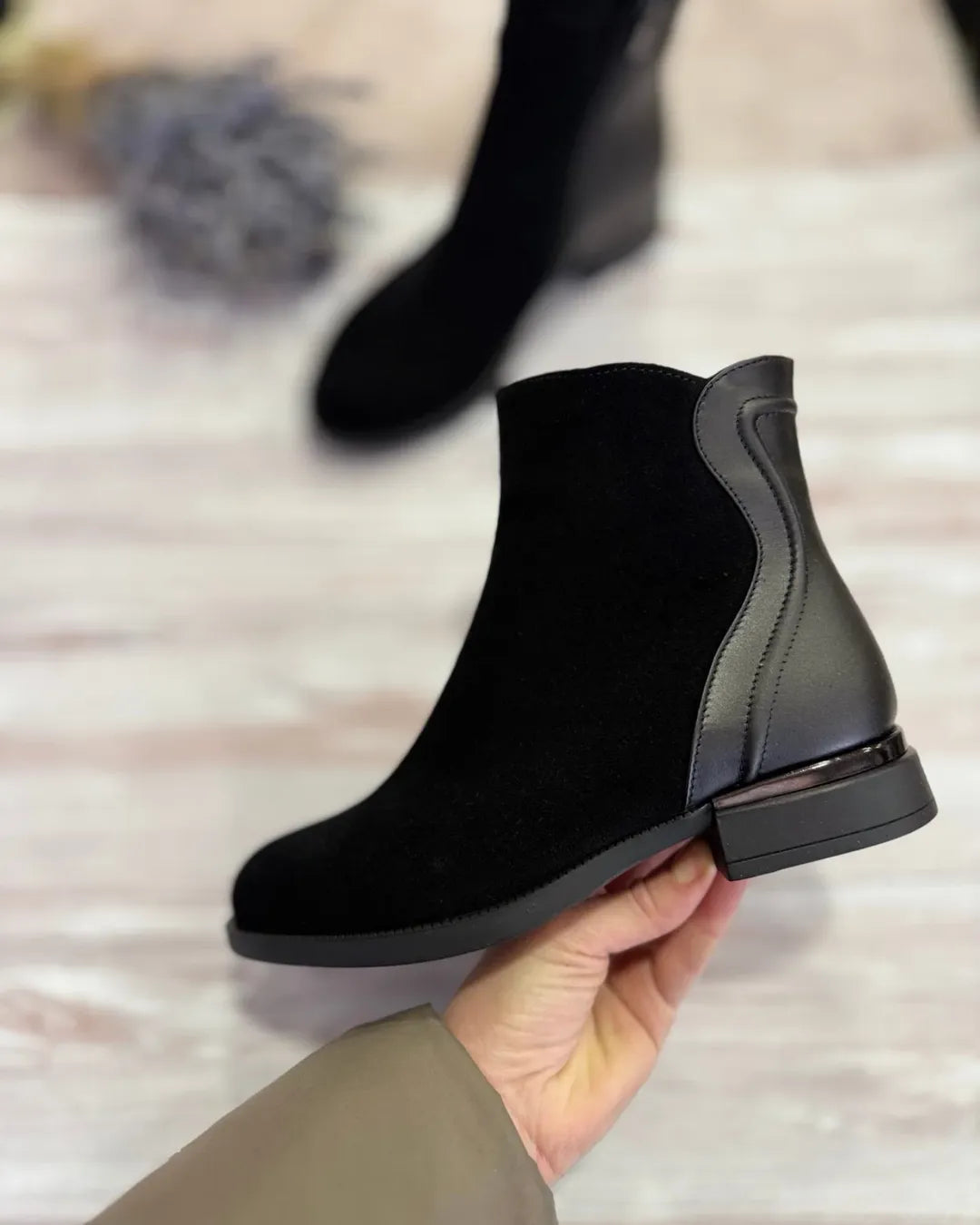 Women's Black Suede Leather Ankle Boots