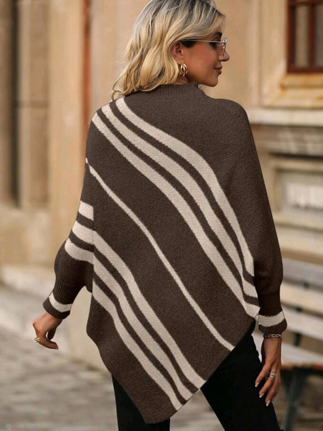 Women's half-high collar striped contrast knitted sweater