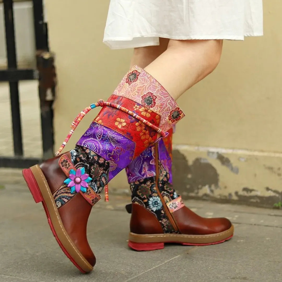 Vintage printed women's boots