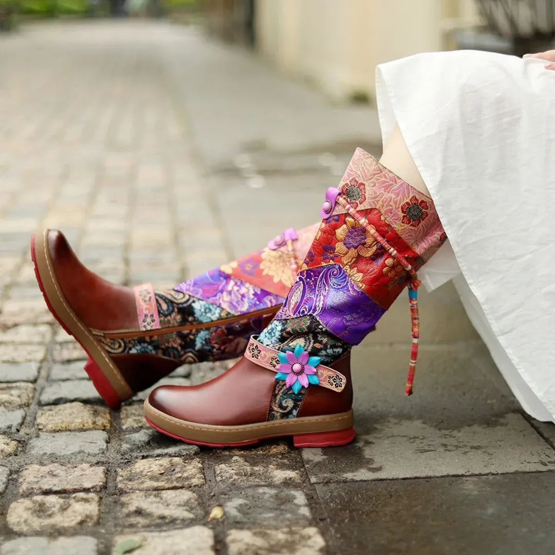 Vintage printed women's boots