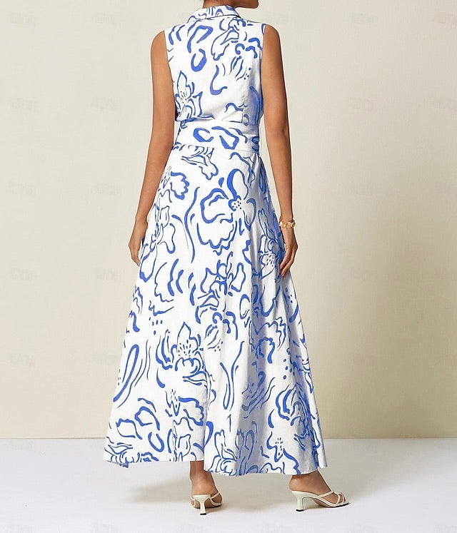 Curve Pocket Sleeveless Shirt Maxi Dress